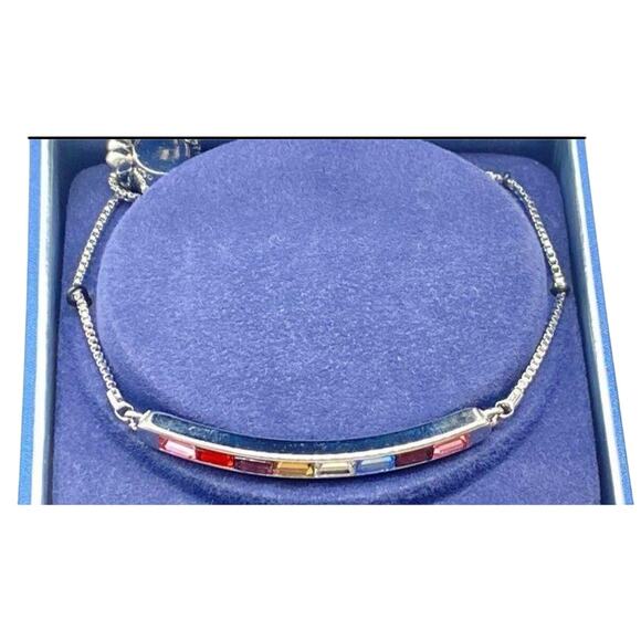 New in Box Brilliance Rainbow Crystal Bar Adjustable Lariat Bracelet 925 Plated - Picture 3 of 14